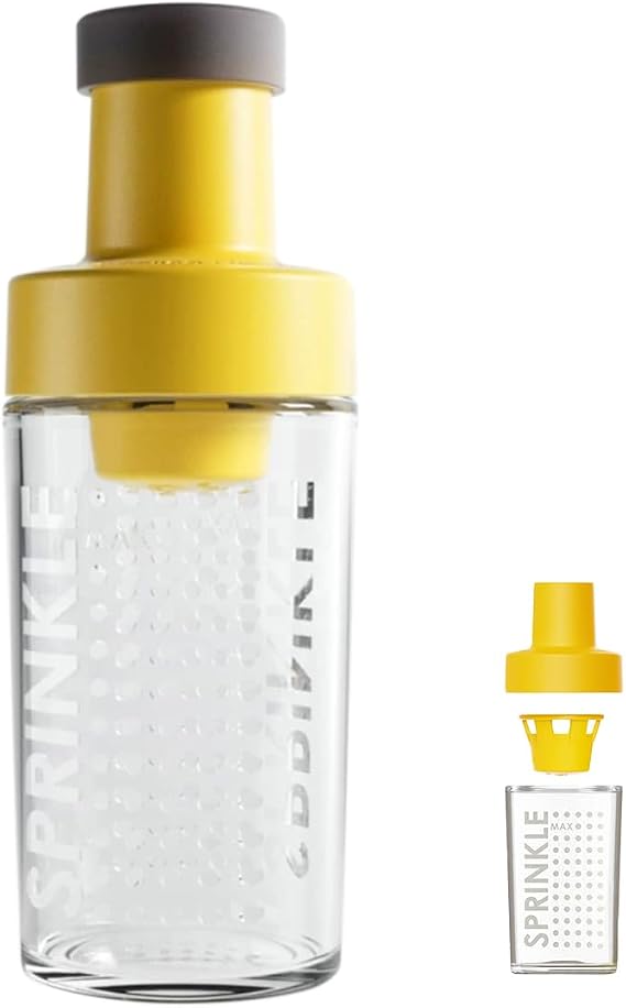 Glass Sugar Dispenser with Pour Spout,Automeasure Sugar Container, 8.8oz Sugar Shaker Dispenser,Metering Sugar Bowl,Coffee Bar Accessories for Coffee, Tea and Baking (Yellow 1PCS)