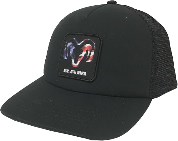 Ram Truck USA Flag Logo Patch Adjustable Mesh Trucker Snapback Hat Black