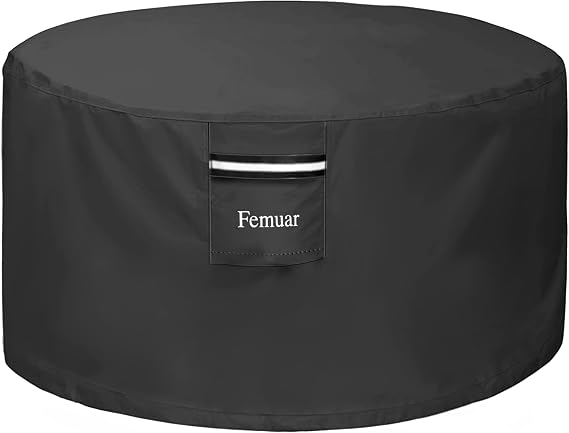 Femuar Ateş Çukuru Kapağı-Su Geçirmez 600D Ağır Hizmet Ateş Çukuru Kapakları Yuvarlak-40 İnç, Siyah