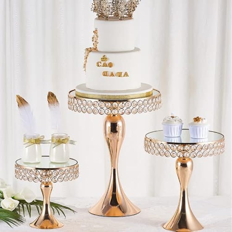 3 Pack Gold Cake Stands Dessert Table Stands Gold Pedestal Cake Stand Glass Cake Stands for Wedding Party Baby Shower Christmas Celebration Display Decoration