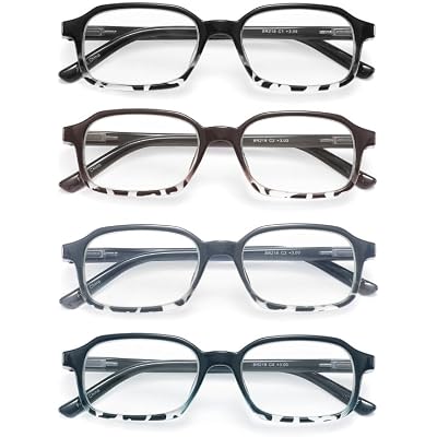 4 Pack Reading Glasses Blue Light Blocking Lightweight Rectangular Computer Reader for Men Women