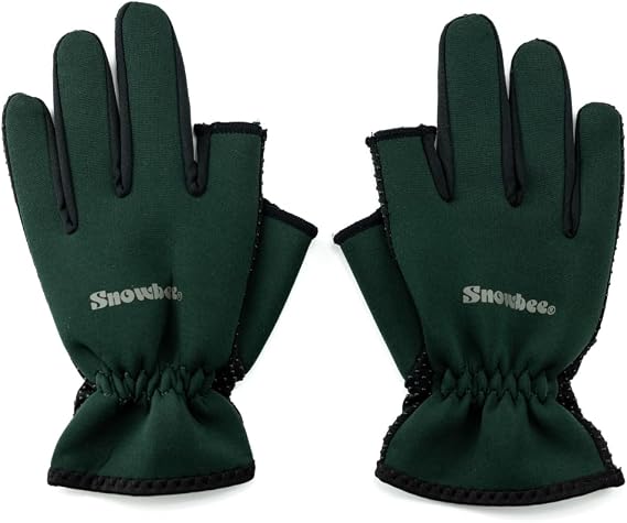 SNOWBEE Lightweight Neoprene Fishing Gloves Cold-Weather Insulating Gloves with Grip Palm & Exposed Thumb/Index for Dexterity