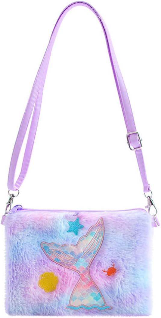 Women Girls Kids Fluffy Fuzzy Unicorn Bag Plush Tie Dye Rainbow Crossbody Purse