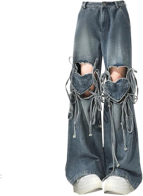 Y2k Jeans Y2k Pant Y2k Baggy Jeans Wide Leg Cute Heart Jeans Y2k Outfit Kawaii Aesthetic Y2k Cloth 2000s Clothing