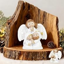 Mini Christmas Nativity Figurines, 2.36inch Resin Holy Family Scene Figurines Mary Joseph & Jesus with Angel, Indoor Tabletop Decor, Cute Xmas Decoration Gift for Collection, Prayer Show Faith
