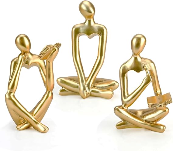 3pcs Thinker Statue for Home Decor, Gold Ornaments Resin Figurines for Shelf Decor, Abstract Modern Art Sculpture for Bathroom Living Room Office Decorative Home Accessories (Gold-A)