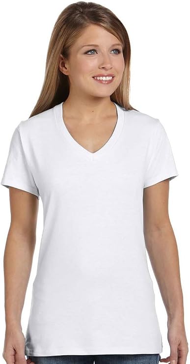 Hanes Women's Nano- V-Neck T-Shirt White X-Large