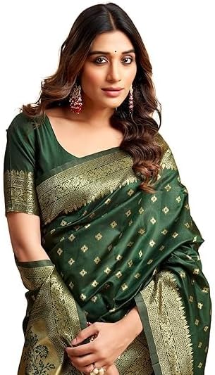 Women's Banarasi Soft Silk Saree Pure Silk with Unstitched Blouse Piece.