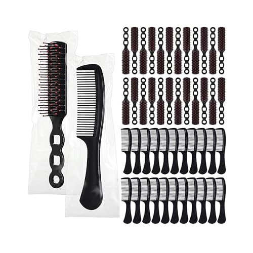 Baderke 48 Pcs Combs Set Bulk Hair Brushes for Homeless Individually Wrapped Hair Brush and Comb for Women Hotel Nursing Charity TravelBlack