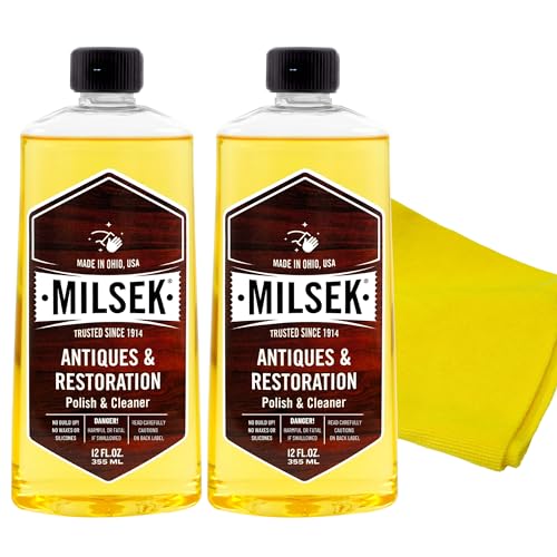 Milsek Antiques & Restoration Polish & Cleaner - Home Essential Cleaning Supplies for Home Improvement of any Wood Antiques or Heirlooms - 12 Fl Oz Pack of 2 with Microfiber Towel