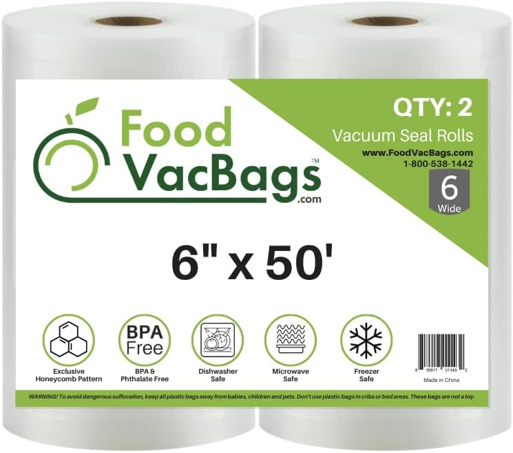 Two 6 X 50 Rolls of FoodVacBags Vacuum Sealer Bags for Foodsaver™ and other vacuum sealer machines