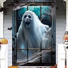 CCINEE Halloween Scary Window Decorations, Large Spooky Ghost Haunted House Window Decor with Rope for Indoor Outdoor Halloween Supplies