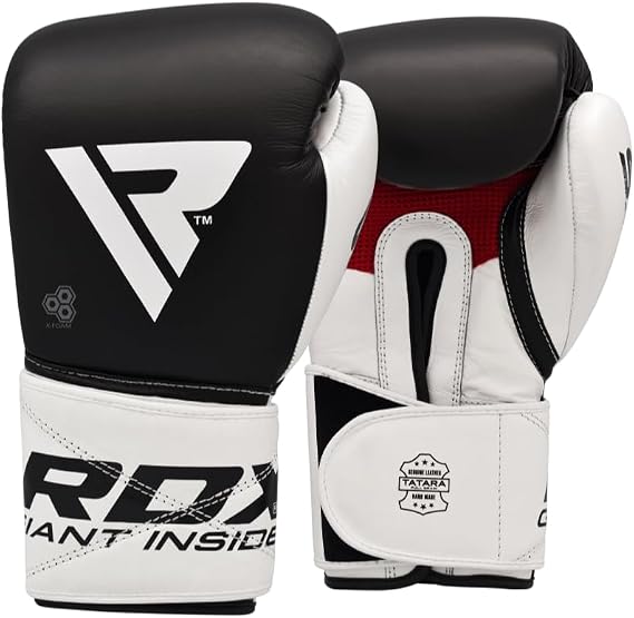 RDX Maya Hide Leather Boxing Gloves Kickboxing Muay Thai Gloves Training Punching Sparring Bag Mitts Competition Boxing Gloves, white