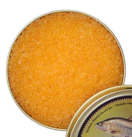 Wild Golden Whitefish Roe (2 oz) Great Lakes Caviar with Bright Golden Pearls, Delicate Crunch, Clean Mild Flavor, Hand-Packed Premium Whitefish Caviar for Sushi, Blinis & Gourmet Garnishes