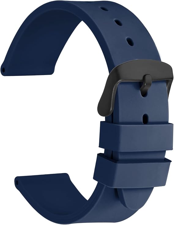 WOCCI 16mm Watch Bands - Premium Silicone Rubber Replacement Straps with Black Buckle (Dark Blue)