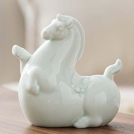 Ceramic Fat Horse, Figurine Collectible Cute Happy Fat Horse Animal Garden Sculpture Handmade Art Painted Bookshelf Table Home Office Decor Gift to Attract Success (White)