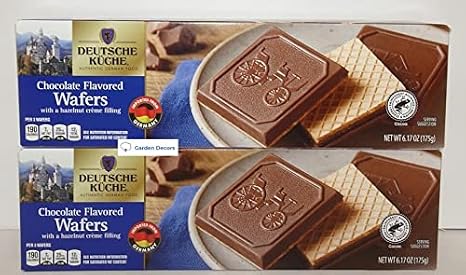 Deutsche Kuche Chocolate Flavored Wafers with a hazelnut creme filling 6.17oz 175g (Two Boxes)