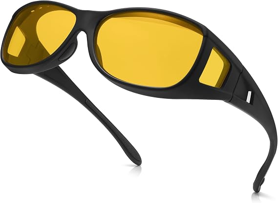 Dollger Night Driving Glasses for Men Women, Anti Glare Polarized HD Yellow Lens,Fit Over Glasses Sunglasses for Men-UV400