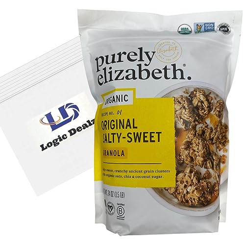 Purely Elizabeth Organic Original Salty-Sweet, Ancient Grain Granola, Gluten-Free, Non-GMO 1 Ct, 24oz Bag  Logic Dealz Zip Loc Baggie-To-Go