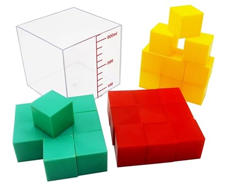 VERIMP Capacity Unit Demonstrator 1000ml Transparent Container 27 3cm Side Cube 3 Colors Volume