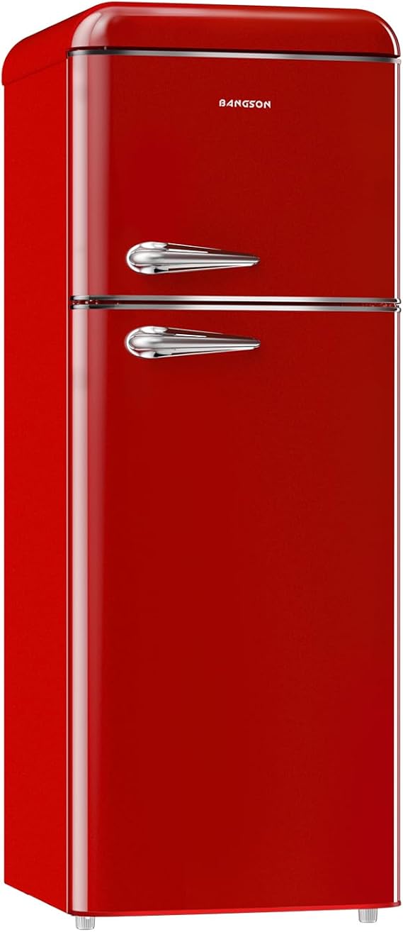 BANGSON 7.5 Cu.Ft Retro Refrigerator with Top Freezer Red