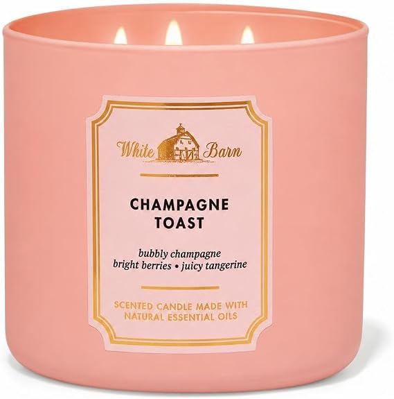 Bath and Body Works White Barn Champagne Toast 3 Wick Candle 14.5 Ounce Basic White Barn Label