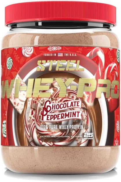 Steel Supplements Whey Protein Powder, Chocolate Peppermint, 1.65 lbs | 100% pure, gluten free, non-GMO with 5g BCAA - supports muscle gain and lean muscle recovery for men and women, 25 servings