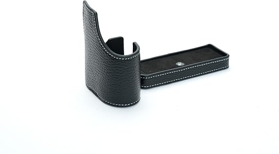 Handmade Genuine Real Leather Half Camera Case Bag Cover for Hasselblad X2D II 100C (Black Leather White Stitching)