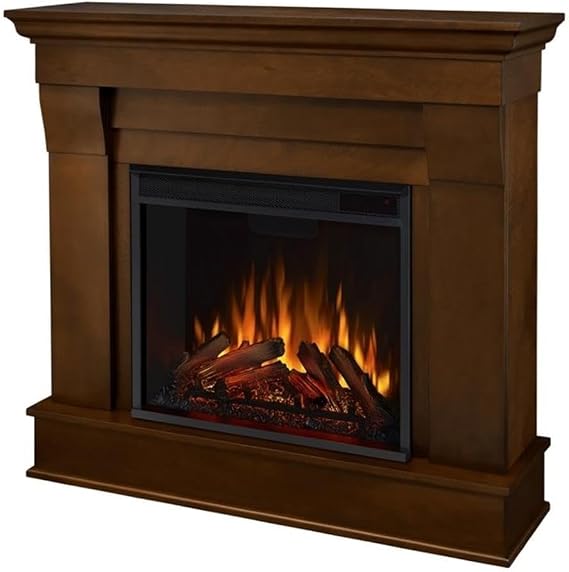 Real Flame Chateau 41" Amish Solid Wood Electric Fireplace with Mantel, Electric Firebox, Remote Control, Hardware, Power Cord, Adjustable Thermostat Settings, in Espresso Finish