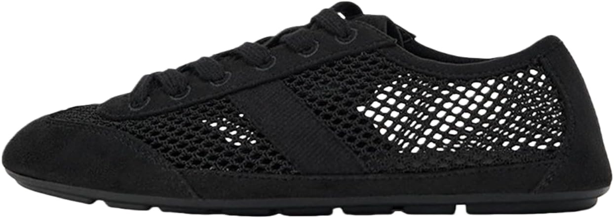 Womens Sneakers Mesh Ballet Sneakers Lace Up Flats Trainers
