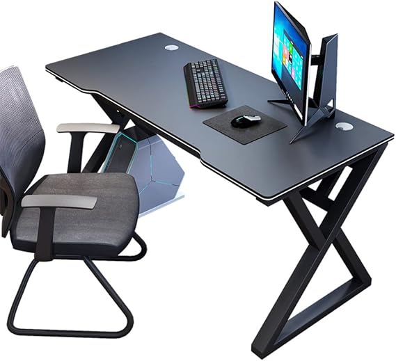 Bestier I-Shaped Gaming Desk Computer Desk X-Shaped Gaming Table Gamer Workstation with Large Mouse Pad for Heavy Duty Metal Wood Computer Desk for Gaming and Office Black