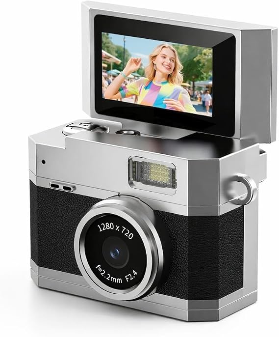 Mini Retro Dijital Kamera 180° Döner Ekran 720P Video Fotoğraf Type-C Nostaljik Tasarım Kolye Ve Anahtarlık