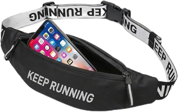 Slim Running Waist Pack for Women Men, Large Capacity Waist Belt with Organized Compartments, No-Bounce Secure Fit for Cycling, Hiking, Climbing Adventure & Reflective Safety Night Running - Black