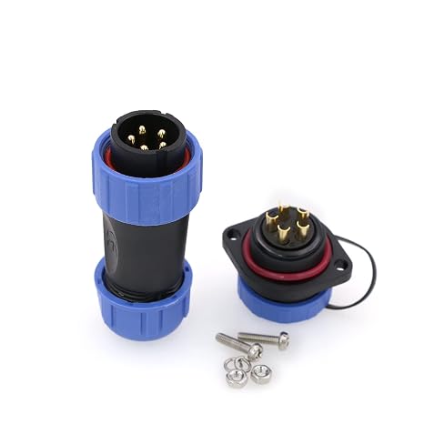 SP21 5pin Circular Plastic Aviation Connector 30A 11AWG Wire Cable Panel Mount Plug Socket Male Female Power Durable Plastic Blue Shell Quick Connection Connector for Outdoor Lighting