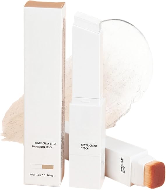 Color Changing Cream Foundation Stick with Makeup Brush,2 in 1 Colour Changing Foundation Stick for Mature Skin,Lightweight Full Coverage,Long-Lasting Full Coverage Cream for All Skin Types#Natural