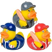 HAPPY DEALS ~ 12 Baseball Rubber Ducks with Baseball Bats | Baseball Party Favors | 2 inch