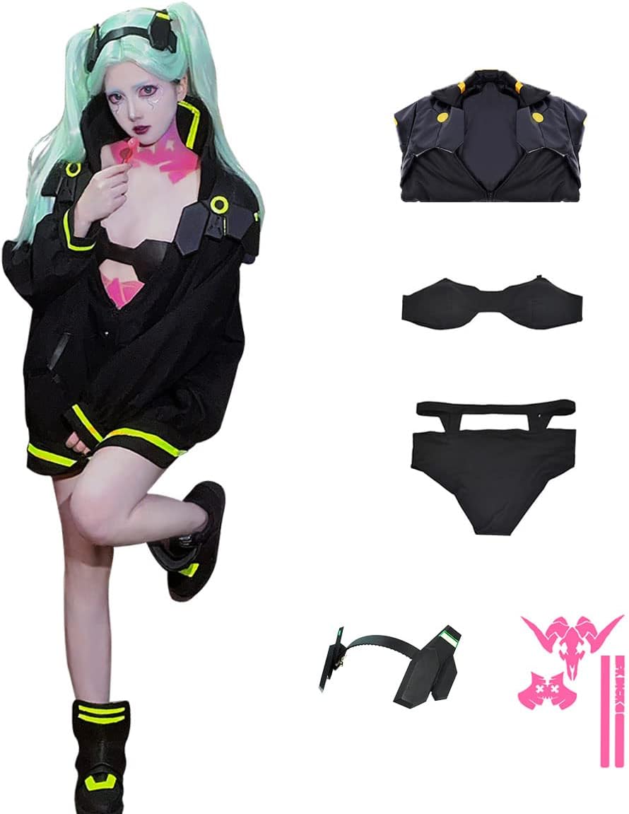 SHIKI Anime Edgerunner Rebecca Cosplay Costume Fashion Black Punk Jacket Coat Halloween Outfit for Women Men