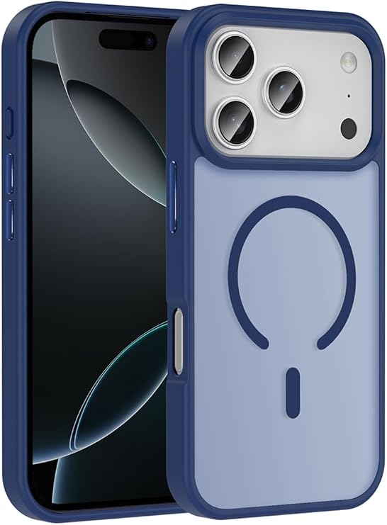 SİDE EYE Apple iPhone 18 Pro Max ve iPhone 17 Pro Max İçin Kamera Korumalı Buzlu Mat Arka Yüzeyli MagSafe İle Uyumlu Telefon Kılıfı Arka Kapak - Lacivert