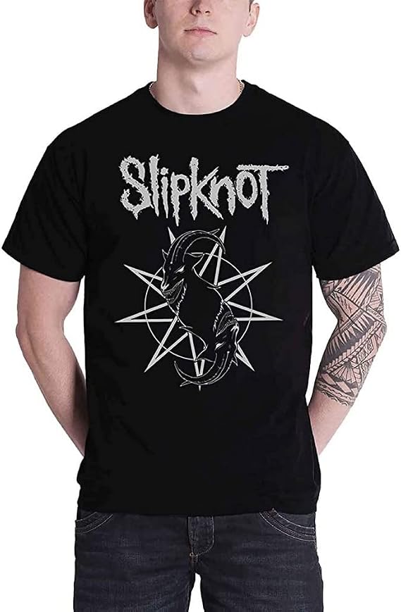 Slipknot Mens T-Shirt Black Goat Star Band Logo Metal Short Sleeve
