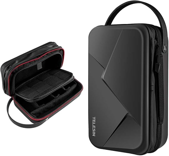 Telesin Large Carrying Case for GoPro Max Hero 11 10 9 8 7 6 5 4 3, Osmo Pocket Action, Insta 360 One R, Hard Protective Travel Bag for Selfie Tripod Mount Strap and Accessories (Capacity Increased)