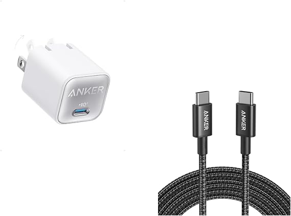 Anker Nano USB C Charger Block, 30W PIQ 3.0 Foldable iPhone Charger Fast Charging, Anker USB C Cable, Type-C Charging Cord Fast Charge(10FT,100W)
