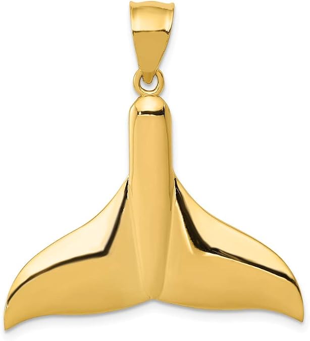Solid 14K Yellow Gold Solid Polished Large Whale Tail Pendant