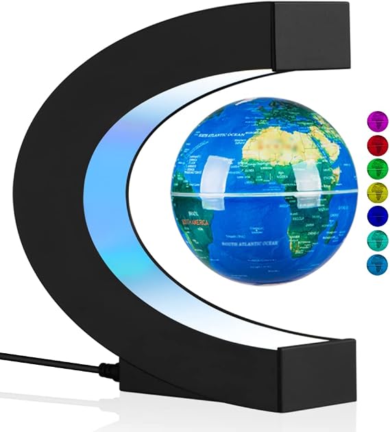 Levitating Globe with LED Lights, Multi-Color Changing Magnetic Levitation Globe Rotating Floating World Map Lamp Office Home Desk Decoration for Friend Birthday Gifts