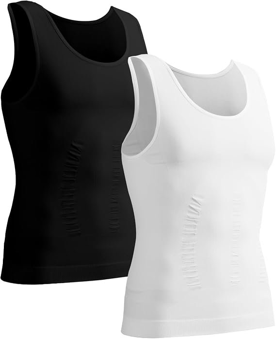 2 Pack Men's Compression Shirt Seamless Slimming Compression Vest Body Shaper Workout Baselayer