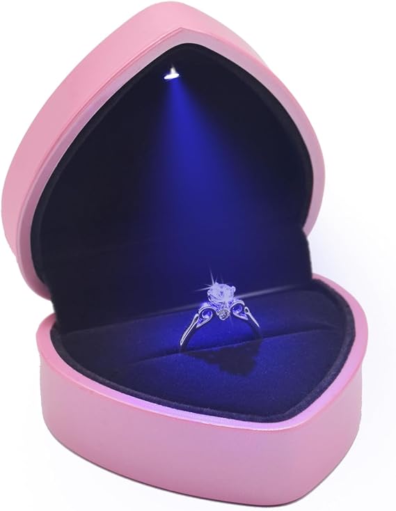 LED Lighted Ring Box, Heart Shaped Pink Engagement Ring Case