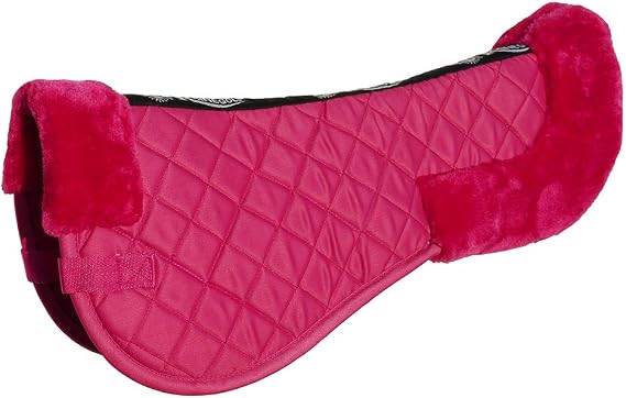 Rhinegold Cotton Horse Riding Saddle Pad - Luxury Equestrian Cotton Pad Saddle with Faux Fur, Trimmed Edges & Girth Replacement Straps. Horse Equipment - Numnahs for Horses & Ponies