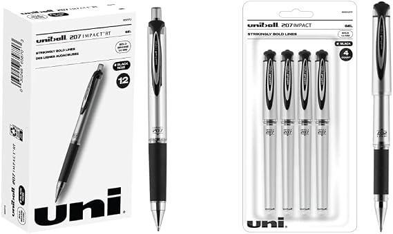 Uniball Signo 207 Impact RT Retractable Gel Pens (12 Pack) and Uniball Signo 207 Impact Stick Gel Pens (4 Pack)