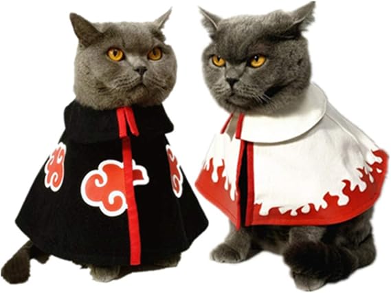 Naruto Akatsuki Organization Akakumo Cloak 7th Generation Uzumaki Naruto Cloak Pet Cat Dog Supplies Clothing Cosplay Costume Ninja Dress Up BLACK-WHITE, L