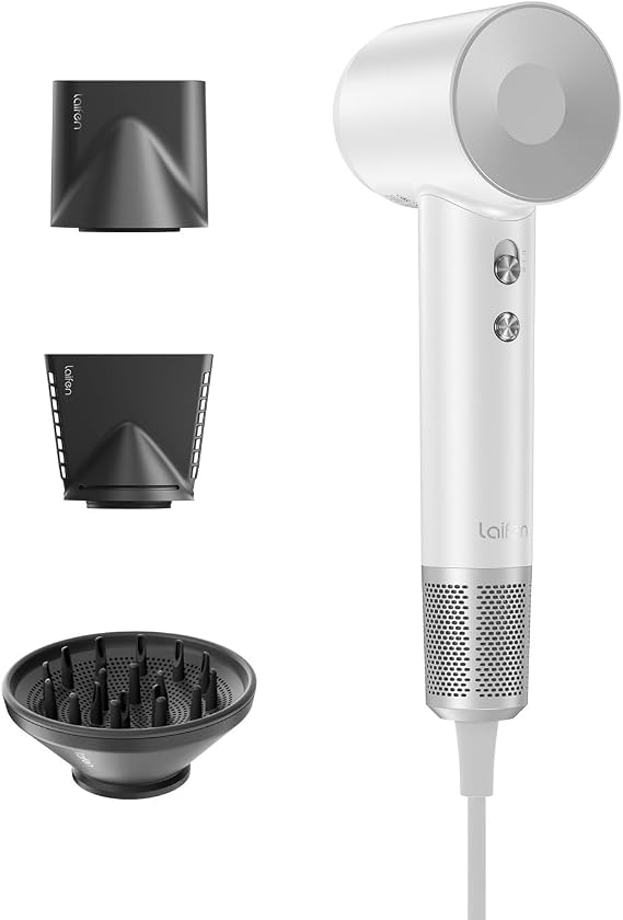 Laifen Hair Dryer, High Speed 200M Ionic Blow Dryer with 110, 000 RPM Brushless Motor for Fast Drying, Low Noise, Hairdryer with Magnetic Nozzle White