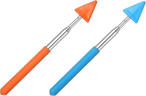 PATIKIL 2 PCS Pointer Finger Stick, Teacher Finger Pointer Stick Retractable Whiteboard Hand Presenters Extendable Telescopic for Classroom Teachers Reading Study Arrow, Blue, Orange